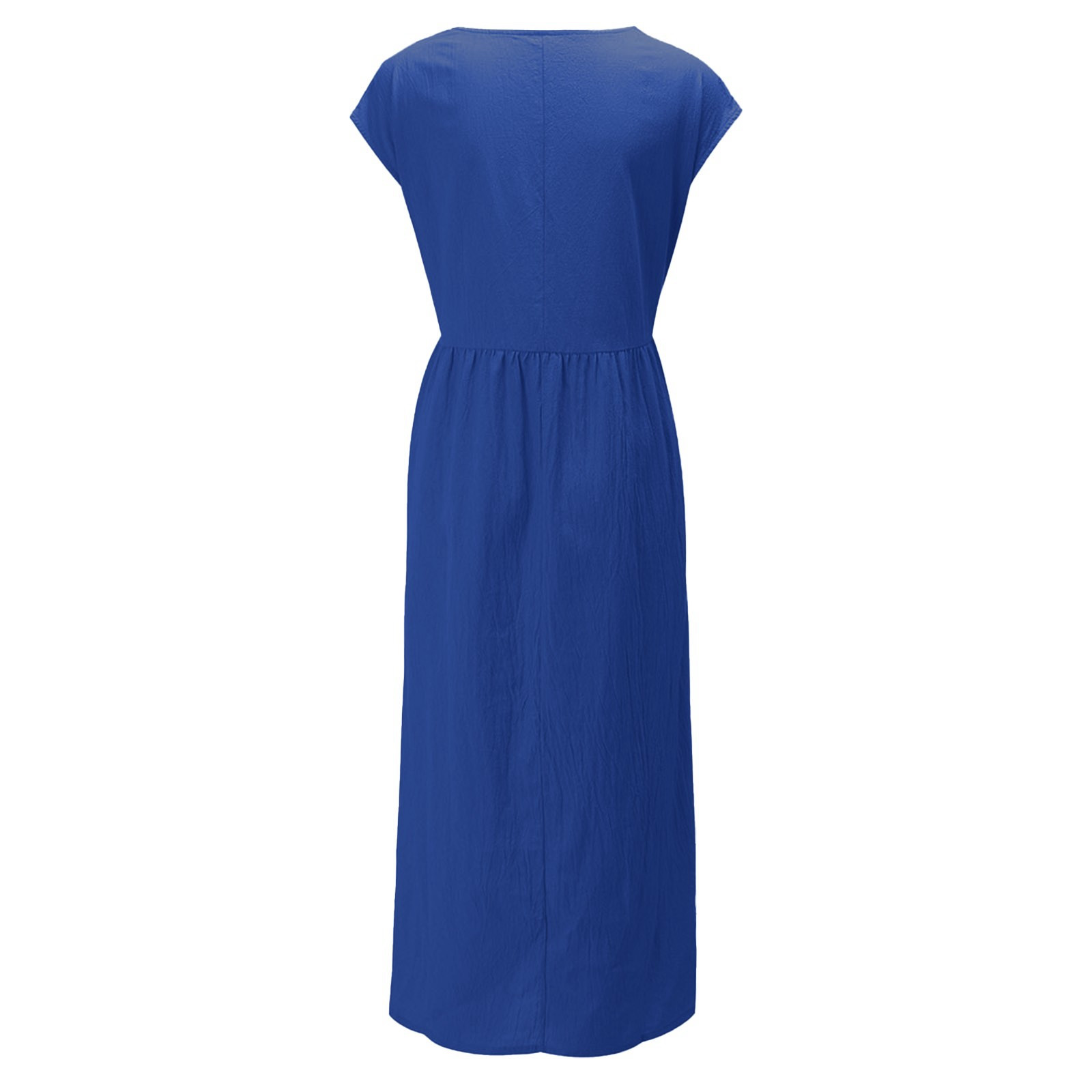 thumbnail image 3 of Vestido informal de lino sin mangas para mujer con bolsillos - Vestido midi de verano holgado con cuello redondo, 3 of 6